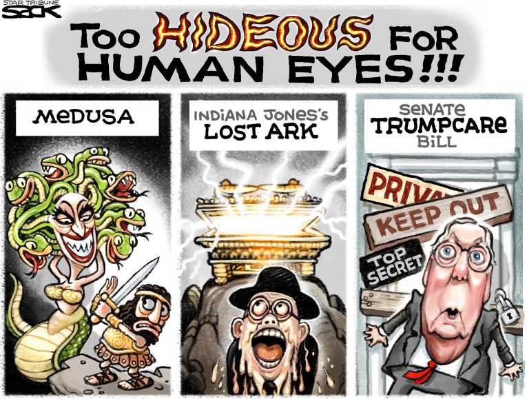 Political/Editorial Cartoon by Steve Sack, Minneapolis Star Tribune on GOP Senators Meeting in Secret