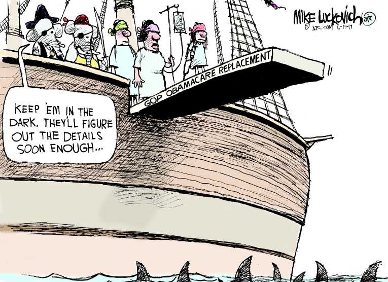 Political/Editorial Cartoon by Mike Luckovich, Atlanta Journal-Constitution on GOP Senators Meeting in Secret