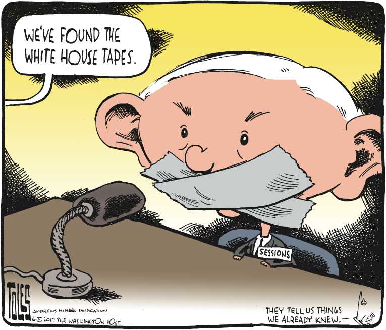 Political/Editorial Cartoon by Tom Toles, Washington Post on Attorney General Protects Trump