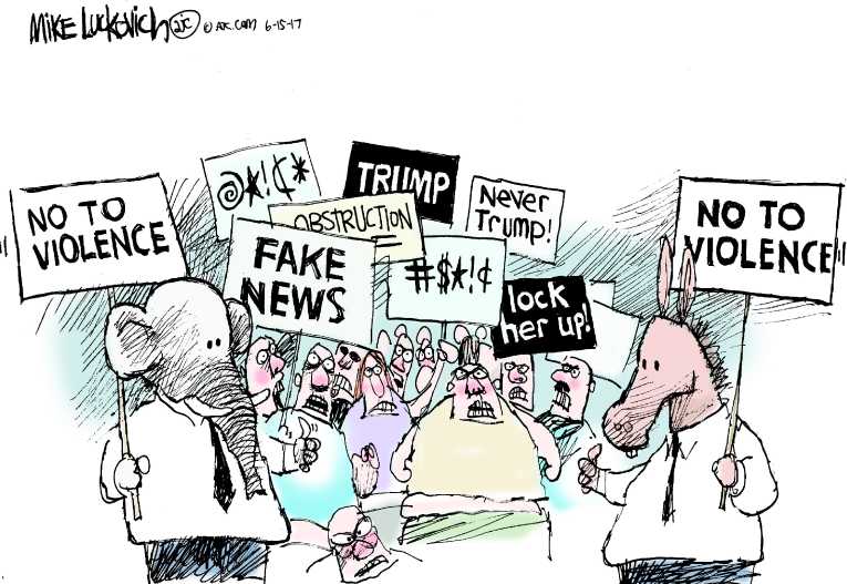 Political/Editorial Cartoon by Mike Luckovich, Atlanta Journal-Constitution on Shooter Targets Republicans