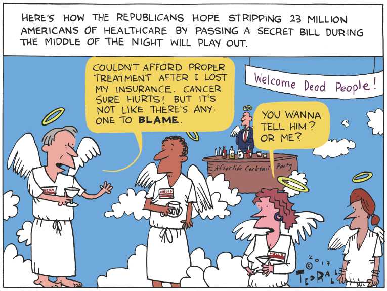Political/Editorial Cartoon by Ted Rall on Senate GOP Health Bill Revealed
