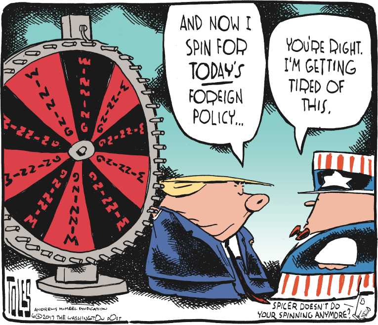 Political/Editorial Cartoon by Tom Toles, Washington Post on Trump Plays on Unpredictability