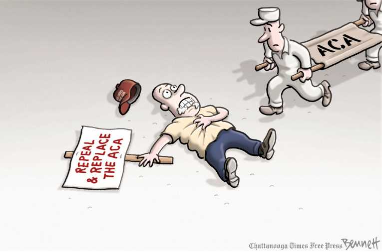 Political/Editorial Cartoon by Clay Bennett, Chattanooga Times Free Press on Senate Health Bill Shelved