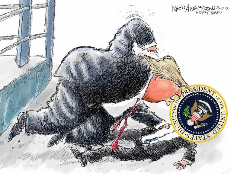 Political/Editorial Cartoon by Nick Anderson, Houston Chronicle on Trump Creating New “Presidential”