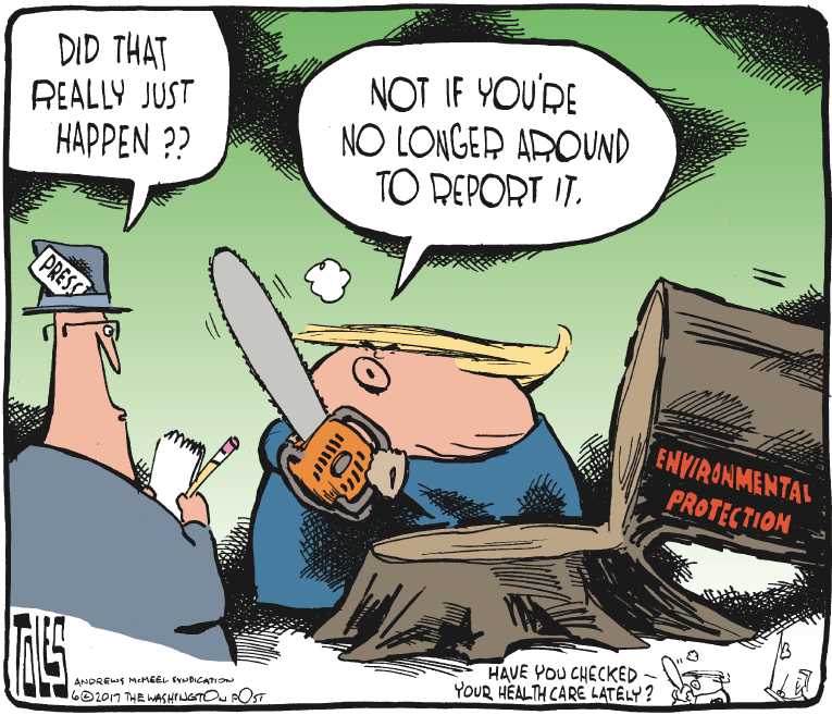 Political/Editorial Cartoon by Tom Toles, Washington Post on Trump Attacks Press