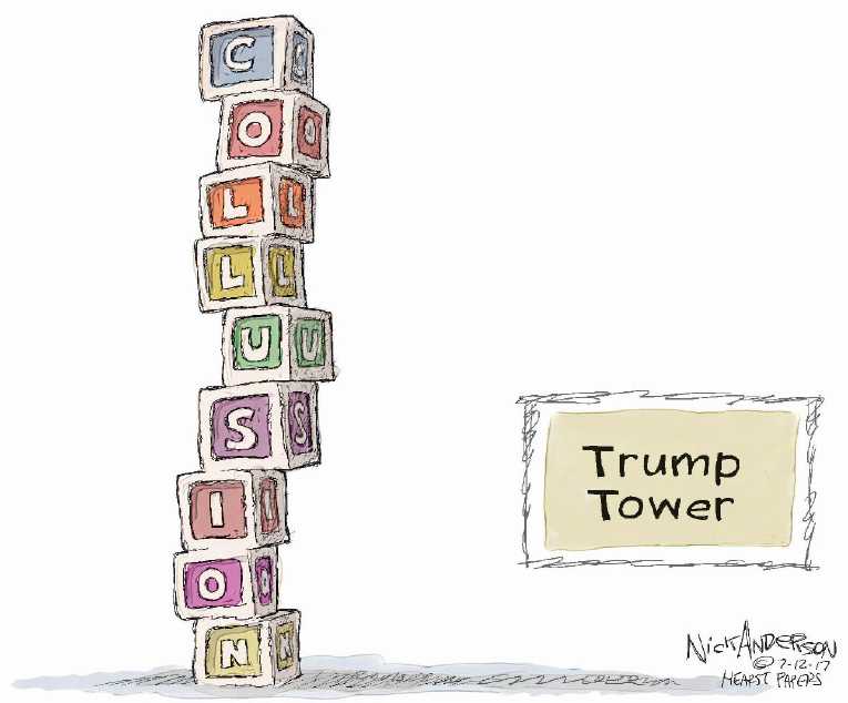 Political/Editorial Cartoon by Nick Anderson, Houston Chronicle on Campaign Secretly Met Russians
