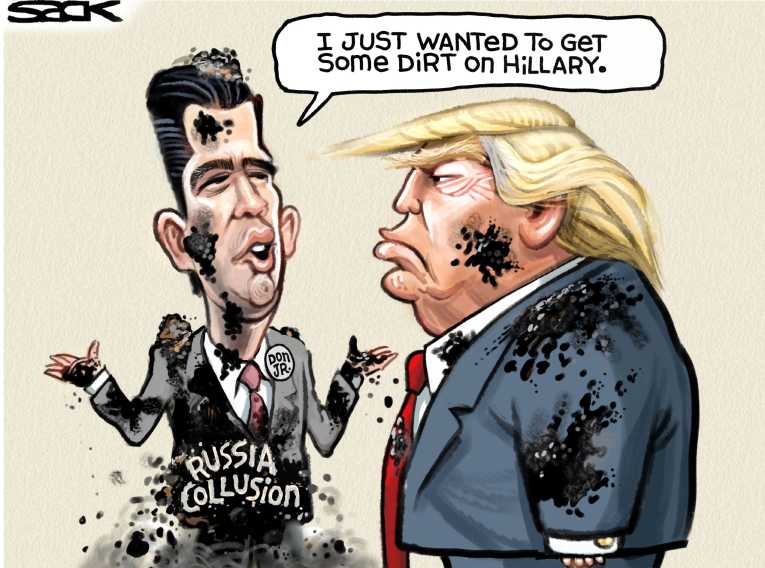 Political/Editorial Cartoon by Steve Sack, Minneapolis Star Tribune on Campaign Secretly Met Russians