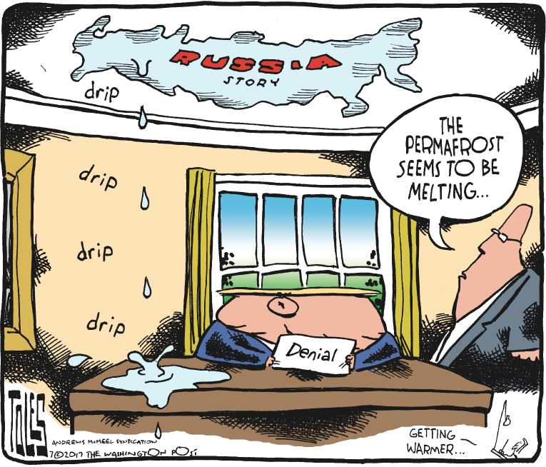 Political/Editorial Cartoon by Tom Toles, Washington Post on Campaign Secretly Met Russians