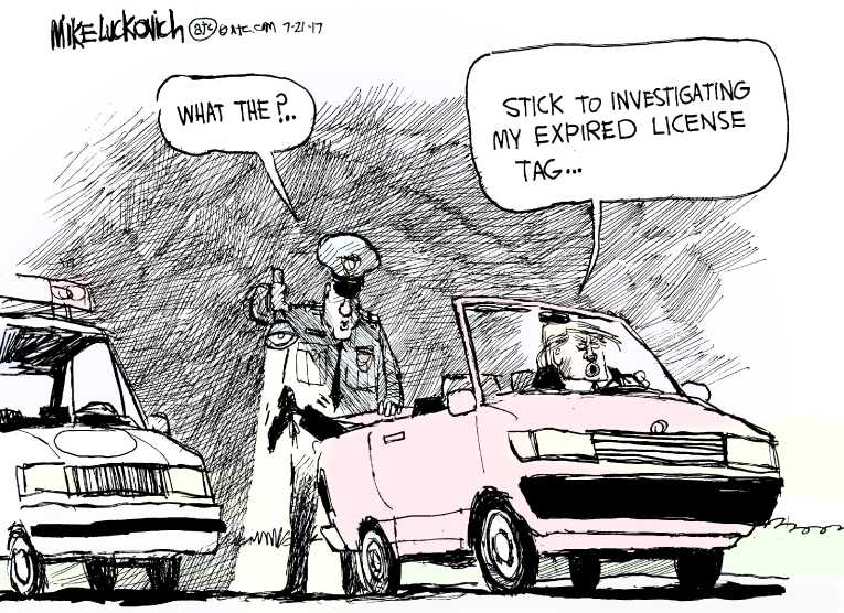 Political/Editorial Cartoon by Mike Luckovich, Atlanta Journal-Constitution on Russia Probe Angers President