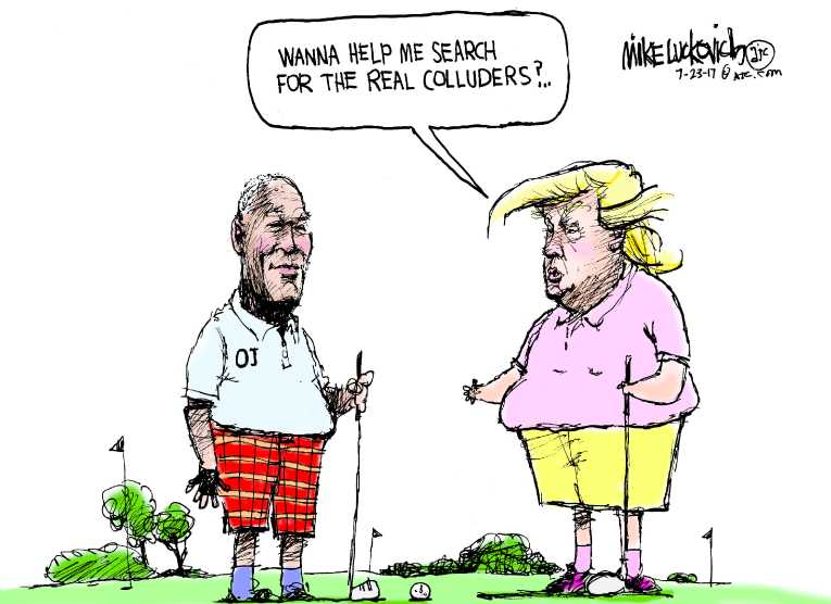 Political/Editorial Cartoon by Mike Luckovich, Atlanta Journal-Constitution on Russia Probe Angers President