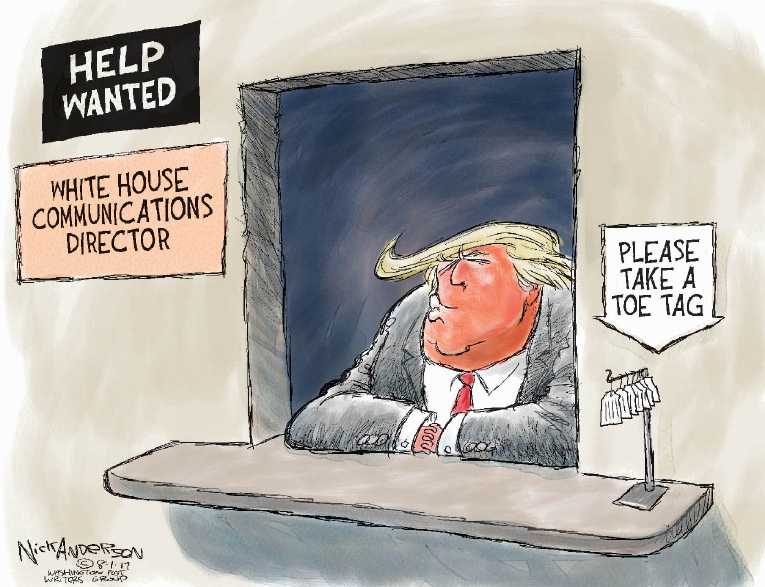 Political/Editorial Cartoon by Nick Anderson, Houston Chronicle on Scaramucci Ousted