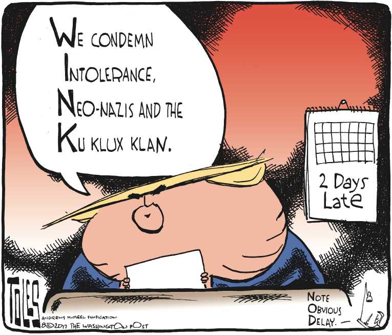 Political/Editorial Cartoon by Tom Toles, Washington Post on Nazi Rally Turns Violent