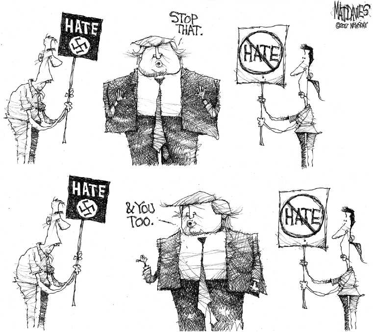 Political/Editorial Cartoon by Matt Davies, Journal News on Nazi Rally Turns Violent