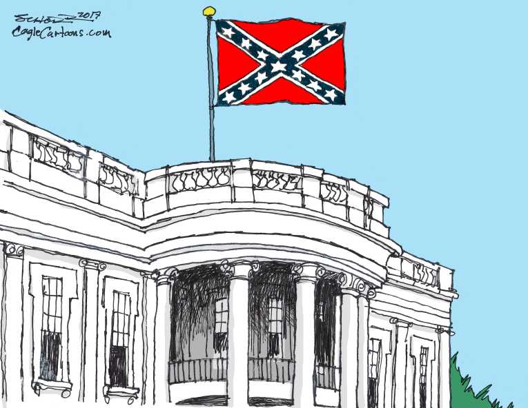 Political/Editorial Cartoon by Bill Schorr, Cagle Cartoons on Trump Defends Protest Comments