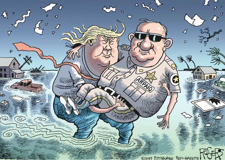 Political/Editorial Cartoon by Rob Rogers, The Pittsburgh Post-Gazette on Trump Pardons Racist Sheriff