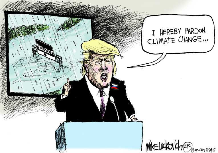 Political/Editorial Cartoon by Mike Luckovich, Atlanta Journal-Constitution on Epic Harvey Drowns Texas