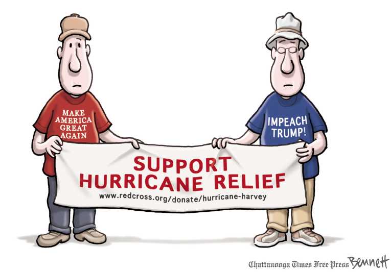 Political/Editorial Cartoon by Clay Bennett, Chattanooga Times Free Press on Epic Harvey Drowns Texas