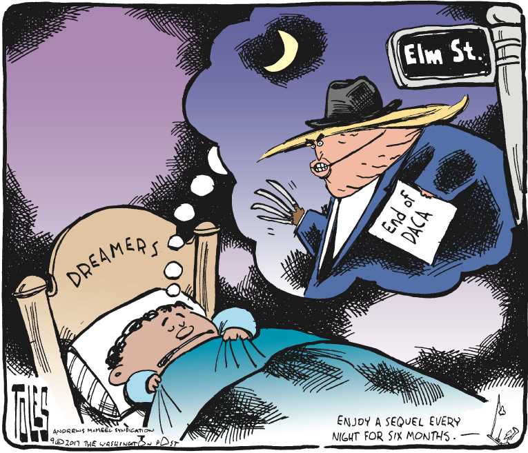 Political/Editorial Cartoon by Tom Toles, Washington Post on Trump Rescinds DACA