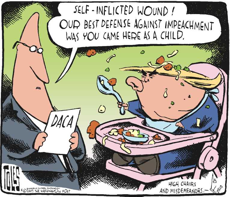 Political/Editorial Cartoon by Tom Toles, Washington Post on Trump Rescinds DACA