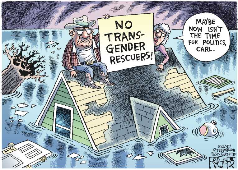 Political/Editorial Cartoon by Rob Rogers, The Pittsburgh Post-Gazette on Houston Recovery Begins
