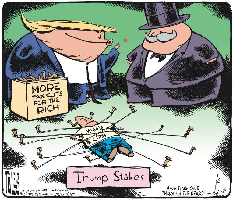 Political/Editorial Cartoon by Tom Toles, Washington Post on Tax Cuts Top Priority