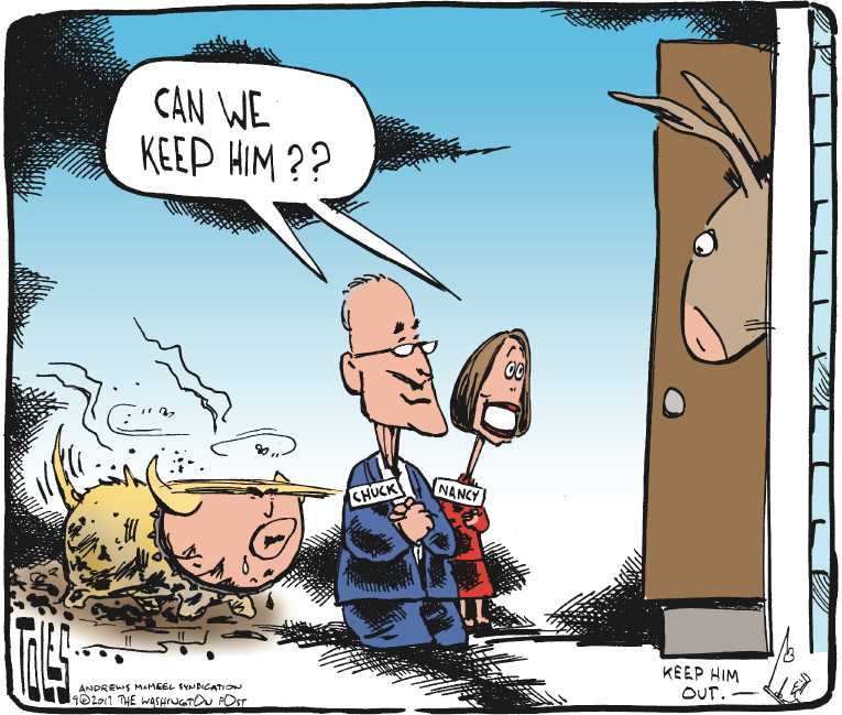 Political/Editorial Cartoon by Tom Toles, Washington Post on Trump Strikes Deal With Dems