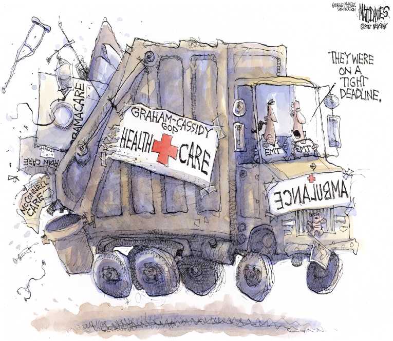 Political/Editorial Cartoon by Matt Davies, Journal News on GOP Healthcare Bill Fails
