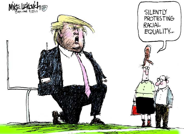 Political/Editorial Cartoon by Mike Luckovich, Atlanta Journal-Constitution on Anthem Protests Continue
