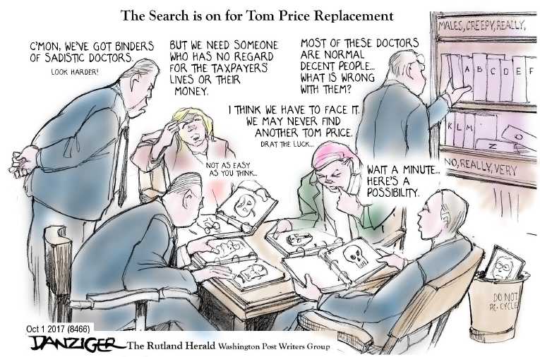 Political/Editorial Cartoon by Jeff Danziger on Health Secretary Resigns