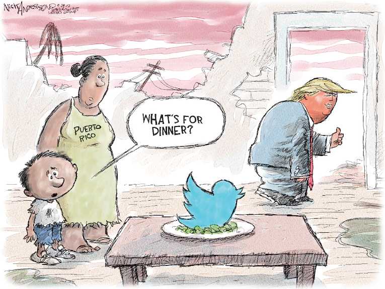 Political/Editorial Cartoon by Nick Anderson, Houston Chronicle on Puerto Ricans Desperate for Relief