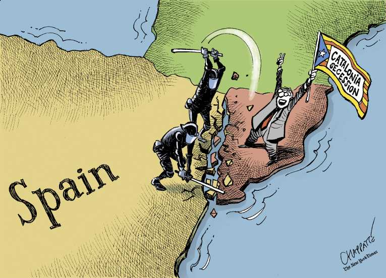 Political/Editorial Cartoon by Patrick Chappatte, International Herald Tribune on Catalonia Votes to Secede