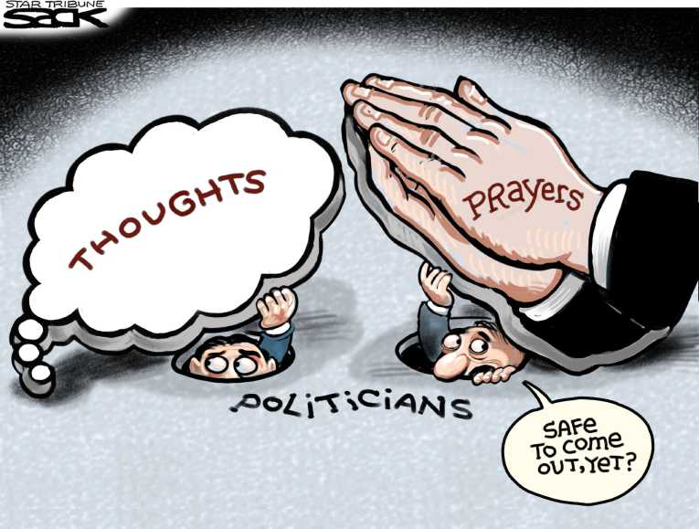 Political/Editorial Cartoon by Steve Sack, Minneapolis Star Tribune on Shooting Sparks Debate