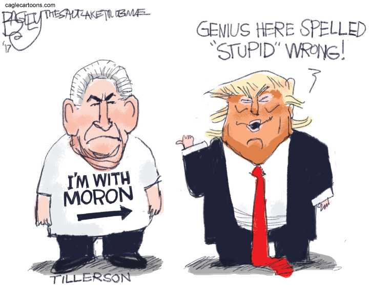 Political/Editorial Cartoon by Pat Bagley, Salt Lake Tribune on Tillerson Issues Non-Denial