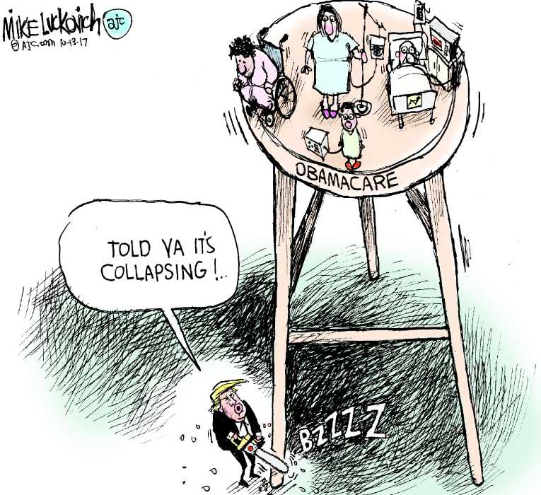 Political/Editorial Cartoon by Mike Luckovich, Atlanta Journal-Constitution on Trump Attacks Obamacare