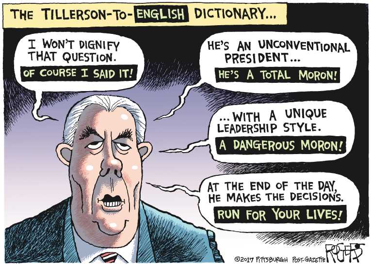 Political/Editorial Cartoon by Rob Rogers, The Pittsburgh Post-Gazette on Trump Praises President