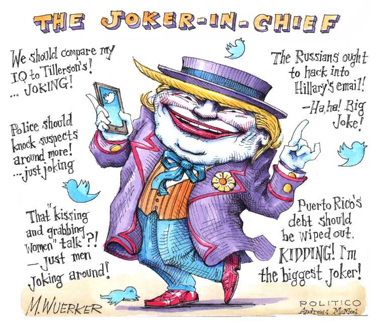 Political/Editorial Cartoon by Matt Wuerker, Politico on Trump Praises President