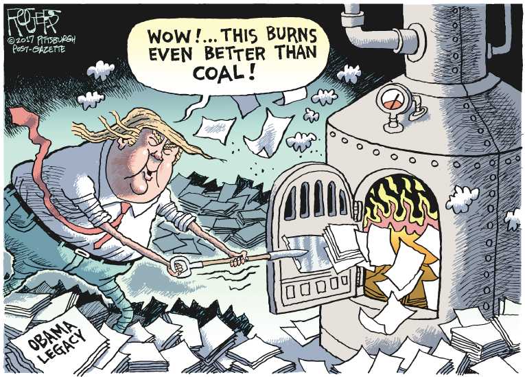 Political/Editorial Cartoon by Rob Rogers, The Pittsburgh Post-Gazette on Trump Praises President