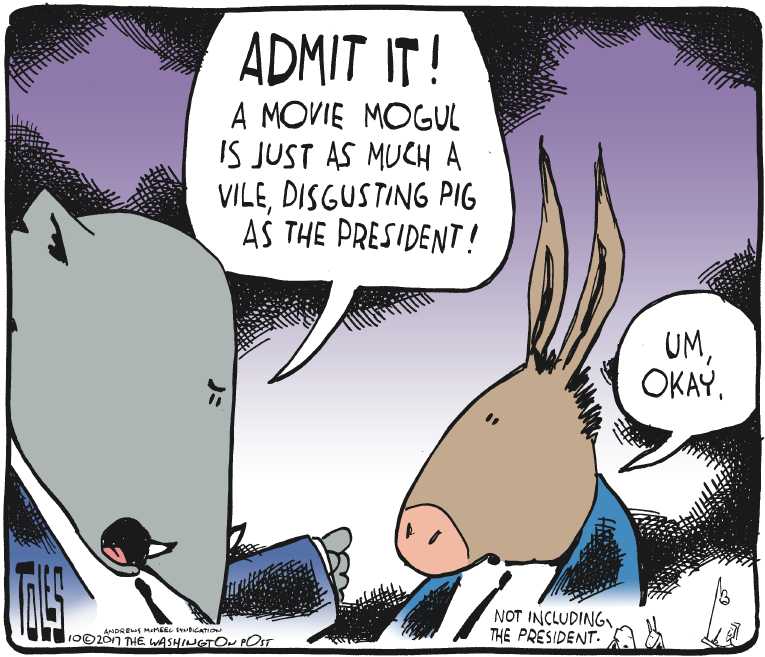 Political/Editorial Cartoon by Tom Toles, Washington Post on Weinstein Goes Down