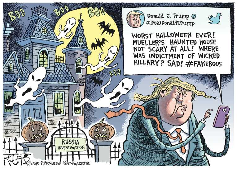 Political/Editorial Cartoon by Rob Rogers, The Pittsburgh Post-Gazette on Manafort Indicted