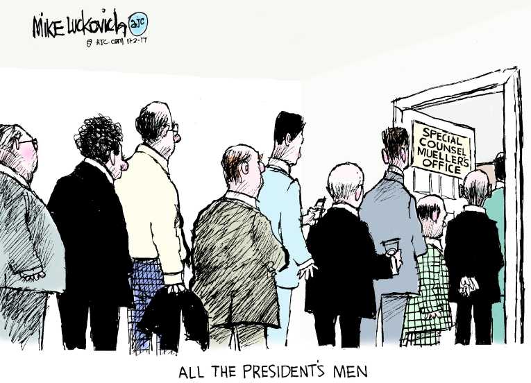 Political/Editorial Cartoon by Mike Luckovich, Atlanta Journal-Constitution on Mueller’s Next Indictment Unknown