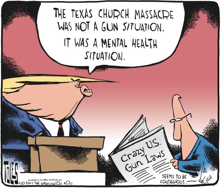 Political/Editorial Cartoon by Tom Toles, Washington Post on Another Assault Rifle Massacre