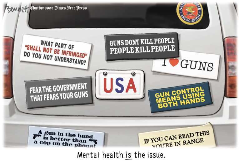 Political/Editorial Cartoon by Clay Bennett, Chattanooga Times Free Press on Another Assault Rifle Massacre