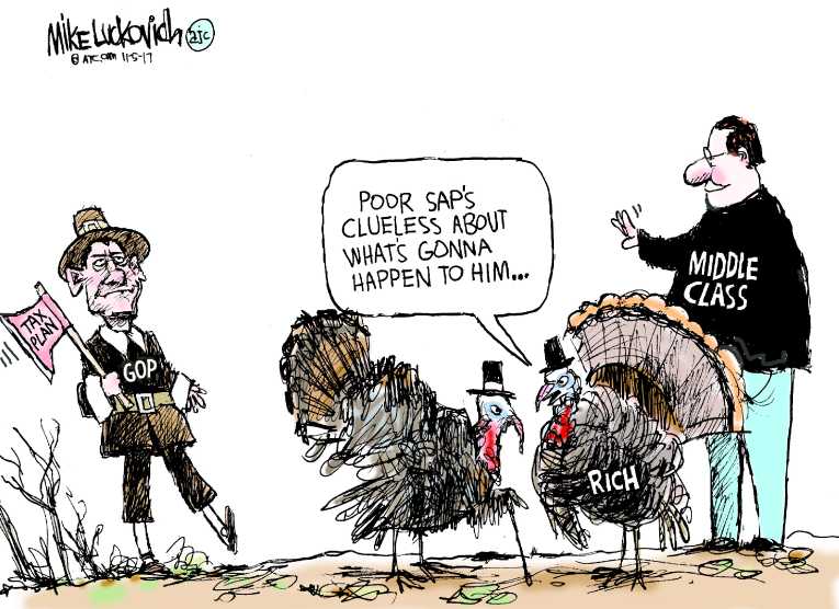 Political/Editorial Cartoon by Mike Luckovich, Atlanta Journal-Constitution on Tax Reform Bill Unveiled