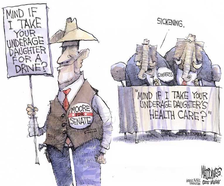 Political/Editorial Cartoon by Matt Davies, Journal News on Trump Endorses Moore