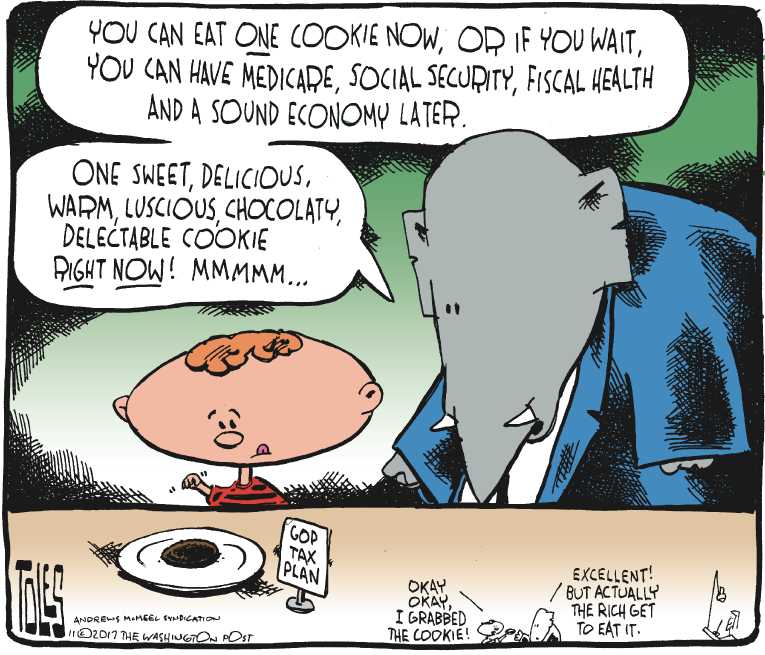 Political/Editorial Cartoon by Tom Toles, Washington Post on Tax Reform Battle Heats Up