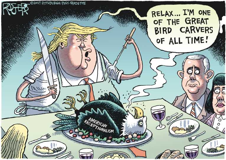 Political/Editorial Cartoon by Rob Rogers, The Pittsburgh Post-Gazette on Trump Says He’s Great