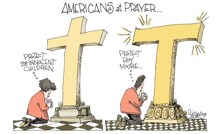 Political/Editorial Cartoon by Signe Wilkinson, Philadelphia Daily News on Republicans Back Moore