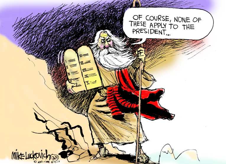 Political/Editorial Cartoon by Mike Luckovich, Atlanta Journal-Constitution on Trump Implementing Plan