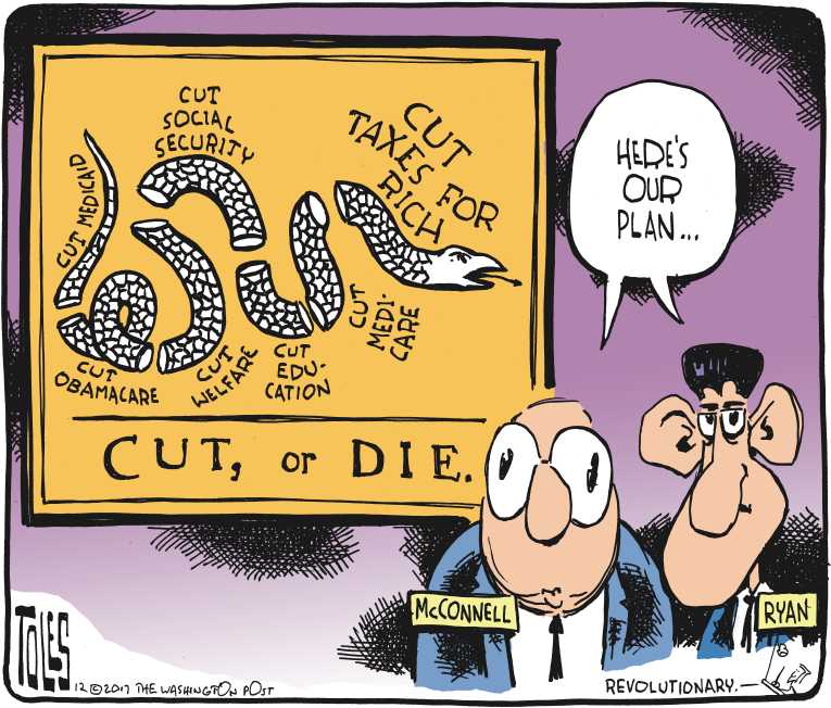 Political/Editorial Cartoon by Tom Toles, Washington Post on Americans Oppose Tax Plan