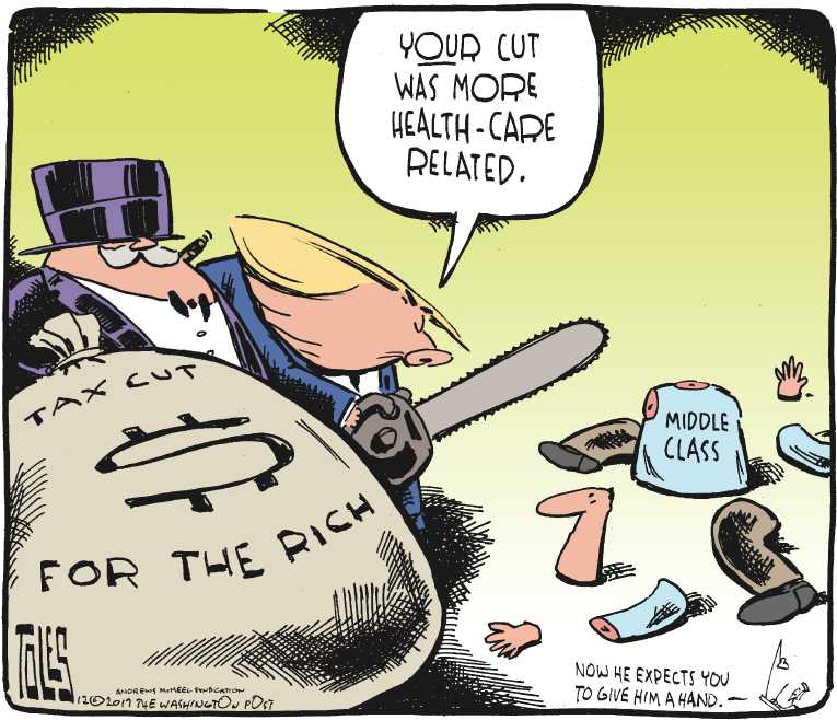 Political/Editorial Cartoon by Tom Toles, Washington Post on Entitlement Cuts Celebrated